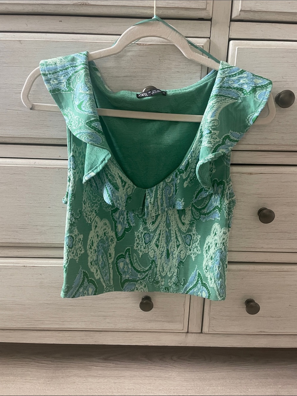 Zara Green Paisley Ruffle-Trim Camisole